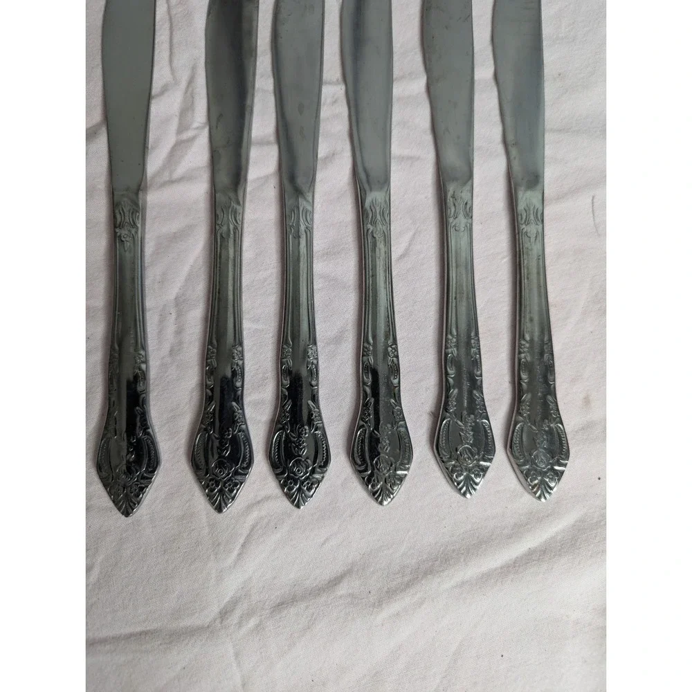 6 lot H.F. LTD Stainless stamped flower pattern knife‎ knives estate find